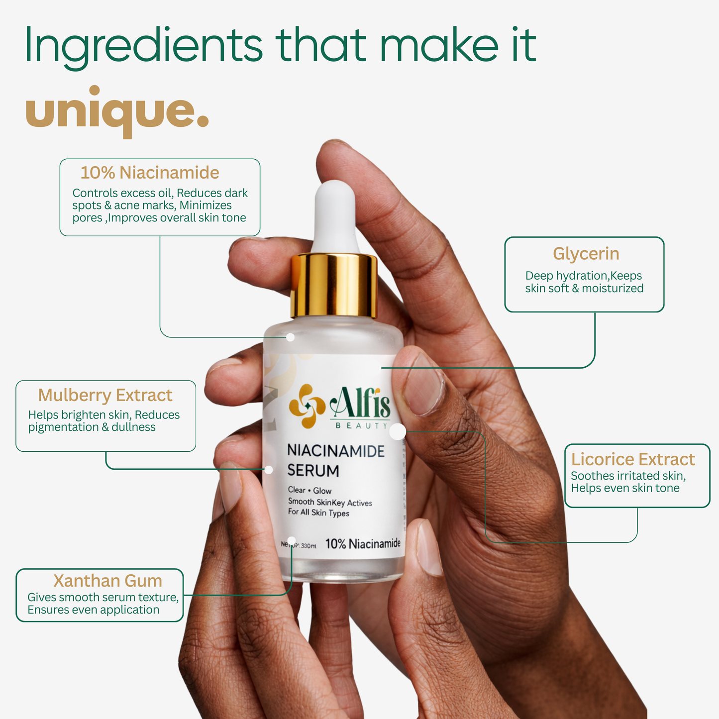 Lightweight niacinamide serum texture for pore care and bright skin