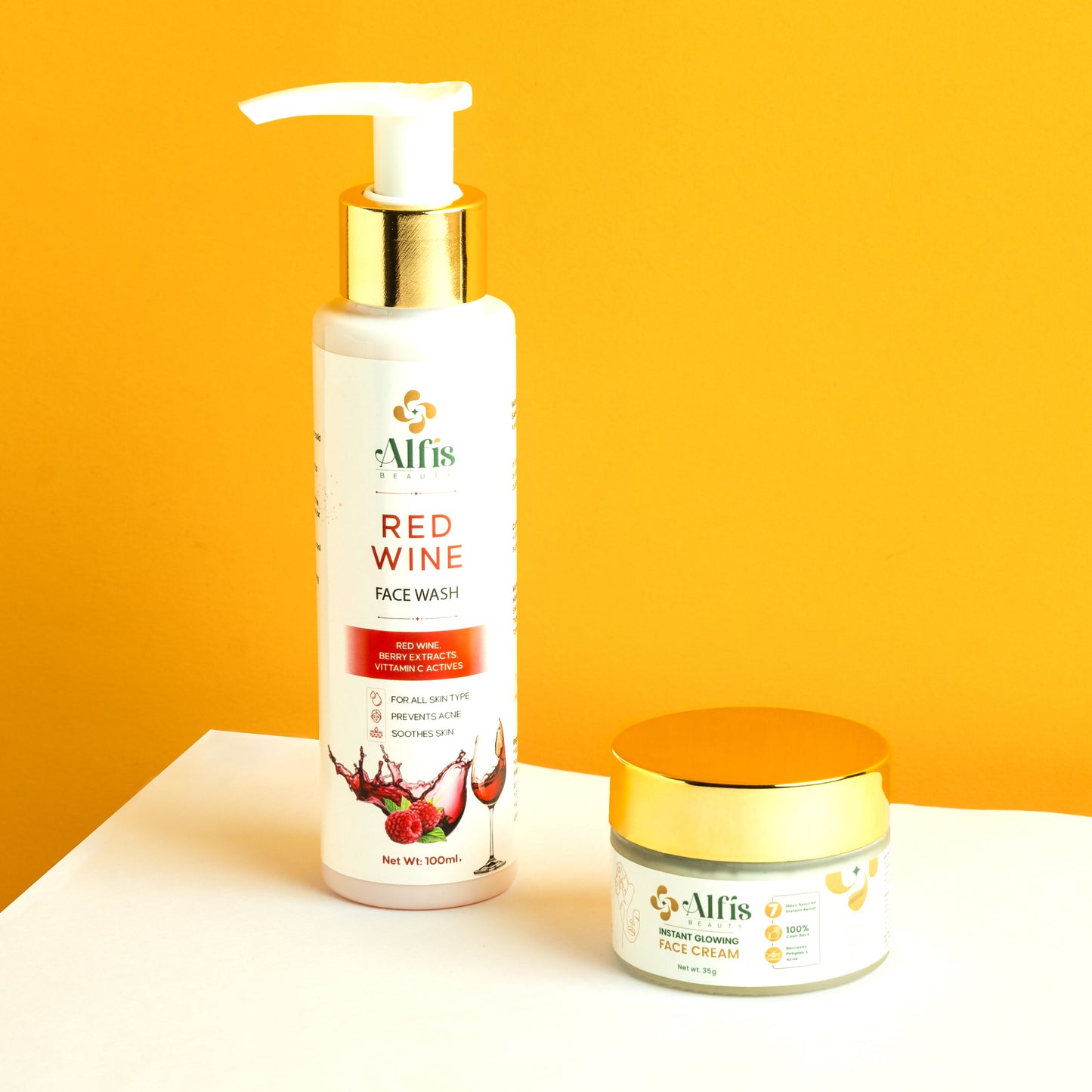 Alfis Beauty Instant Glow Cream and Red Wine Facewash Combo