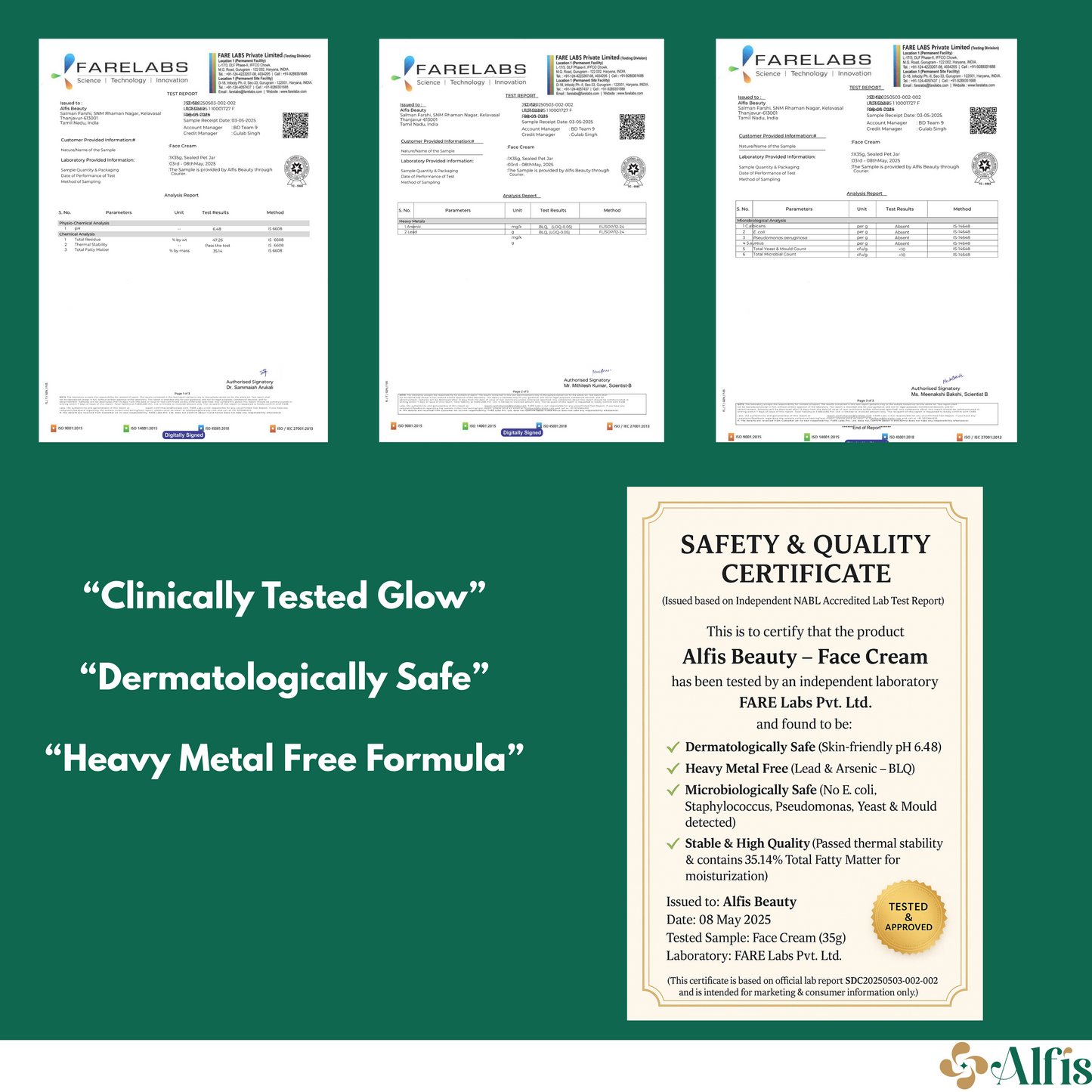 safety quality certificate - alfis beauty face cream