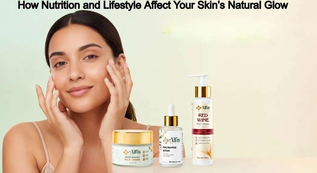 Illustration showing how healthy nutrition, hydration, and lifestyle habits improve natural skin glow and overall skin health