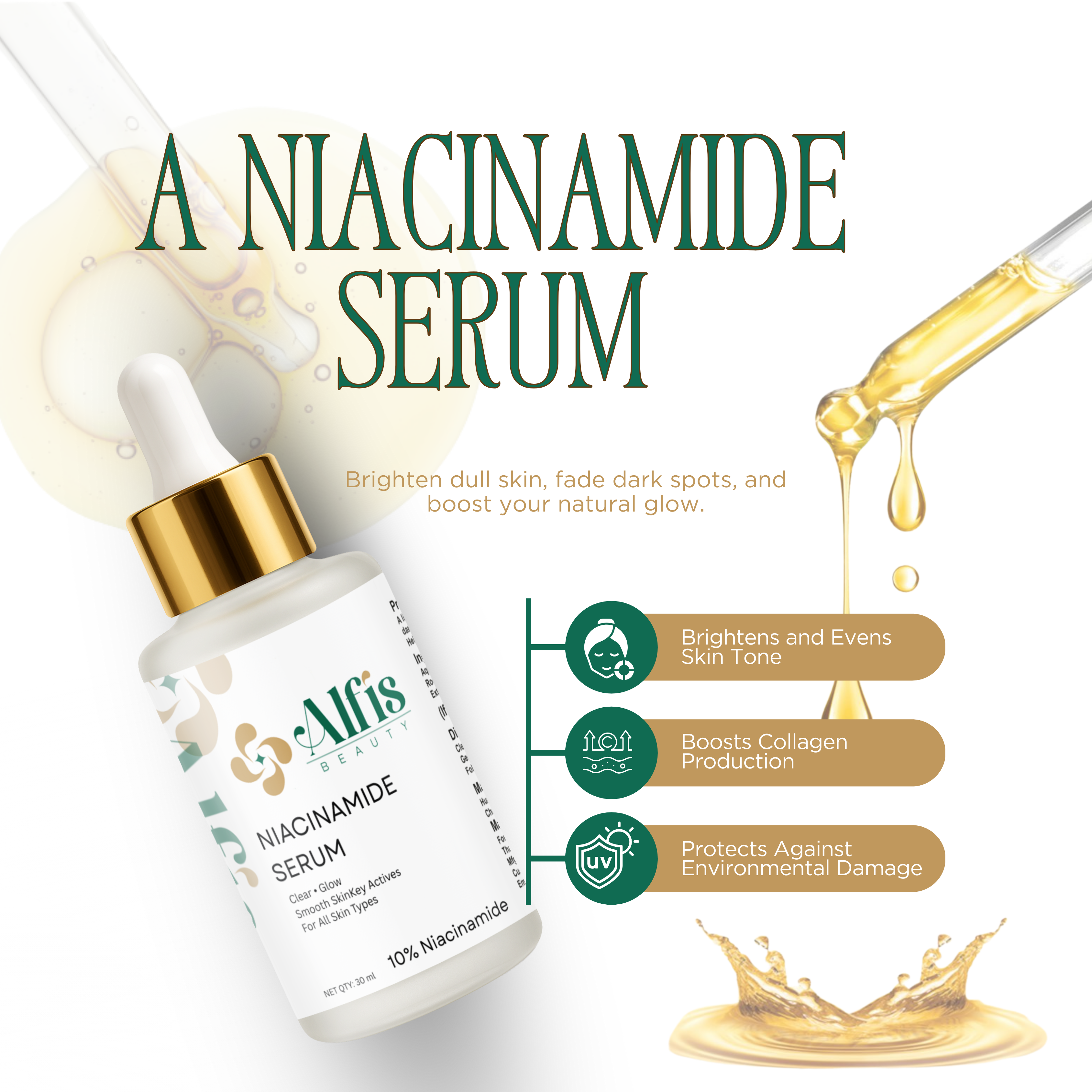 Alfis Niacinamide face serum with dropper for oily acne-prone skin