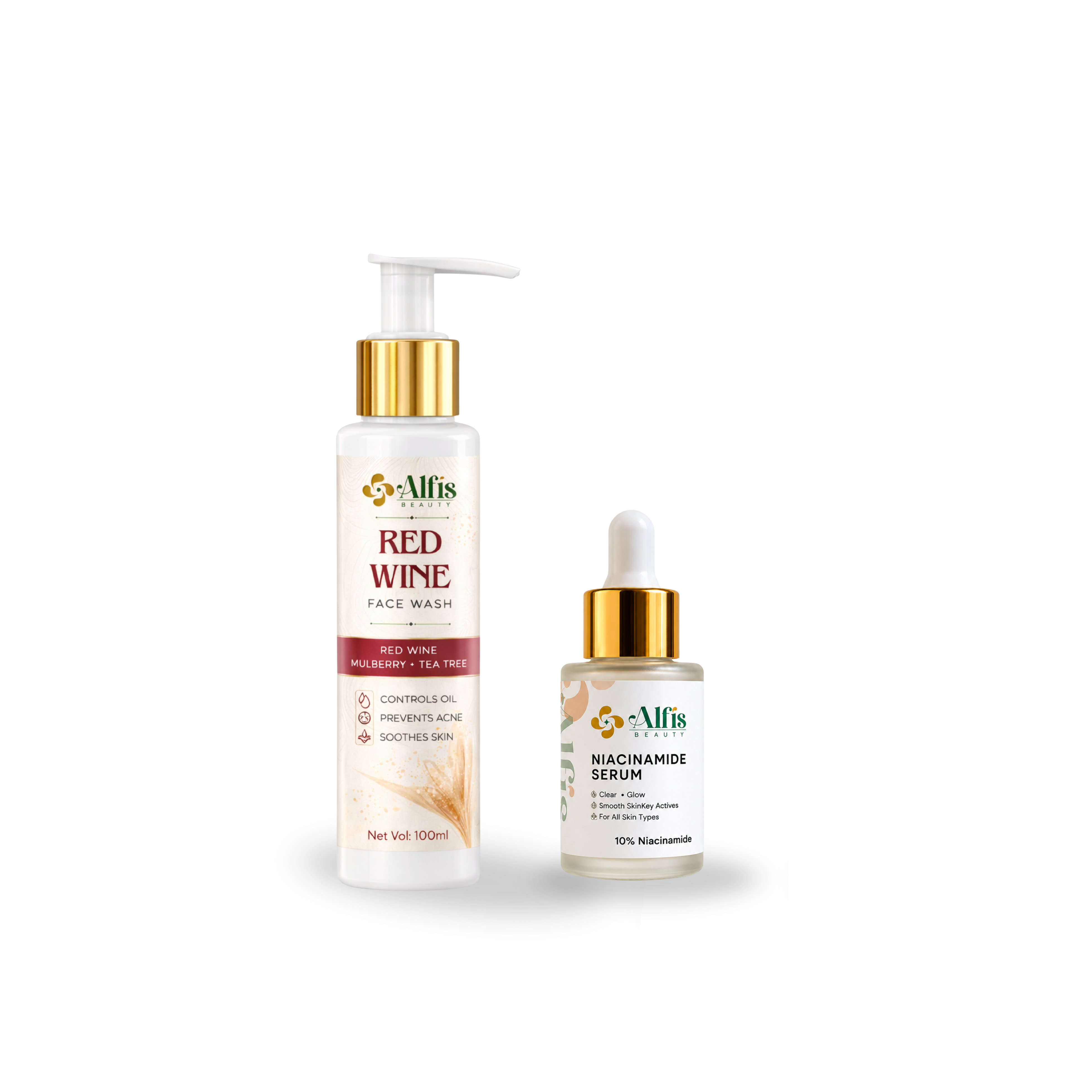 Alfis Beauty | Red Wine Face Wash + 10% Niacinamide Serum Combo
