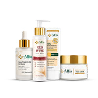 Alfis Beauty Complete Skin Glow Combo | Niacinamide Serum, Red Wine Face Wash, SPF 50 PA++++ Sunscreen & Instant Glowing Face Cream