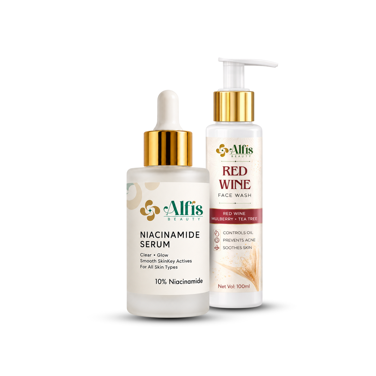Alfis Beauty | Red Wine Face Wash + 10% Niacinamide Serum Combo