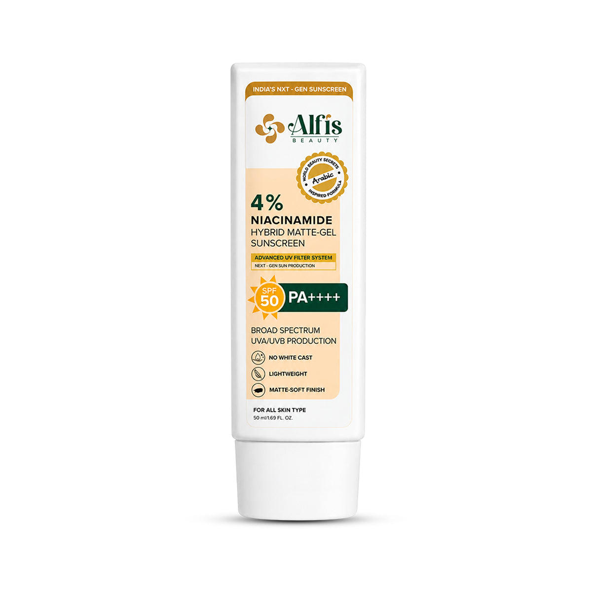 Alfis Beauty 4% Niacinamide Hybrid Matte-Gel Sunscreen SPF 50 PA++++ – 50ml
